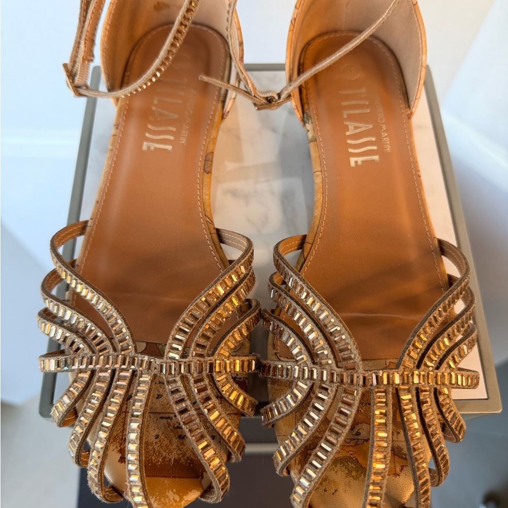 Gilt Beaded Ankle-Strap Heels - Women